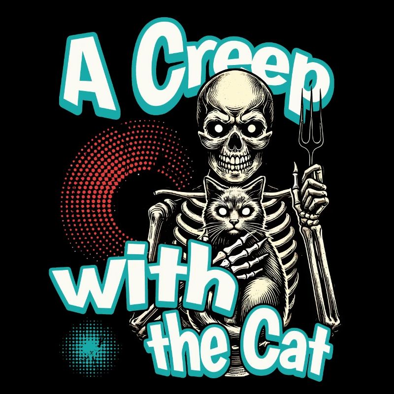 Squelette d’Halloween avec chat - Un creep avec le chat
