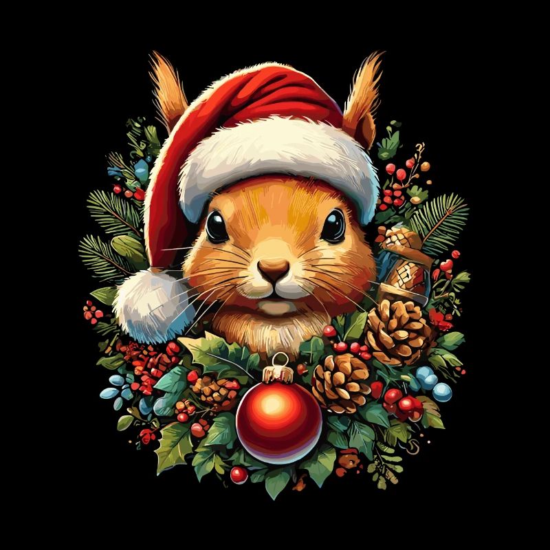 Écureuil de Noël avec chapeau et boule