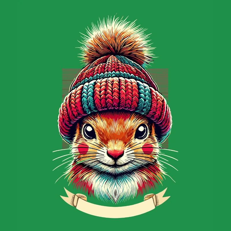 Cheerful squirrel with winter hat