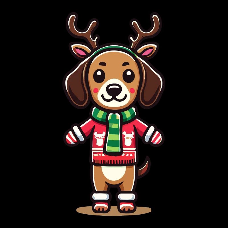 Chien de Noël avec bois et écharpe