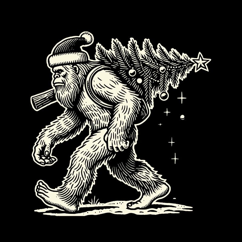 Bigfoot de Noël avec arbre de Noël