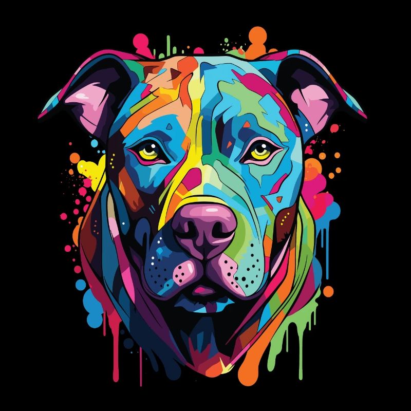 Hund der Pitbull-Rasse mit buntem Popart-Stil