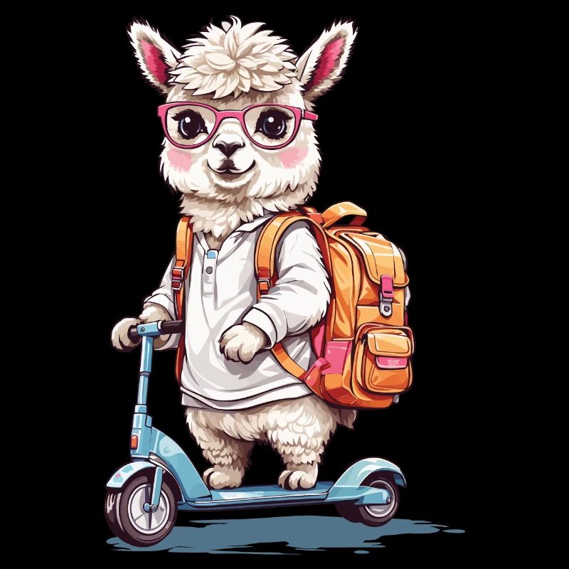 Cute Alpaca Student Scooter School Way Design