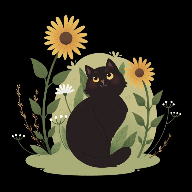 Garten-Katze mit Sonnenblumen