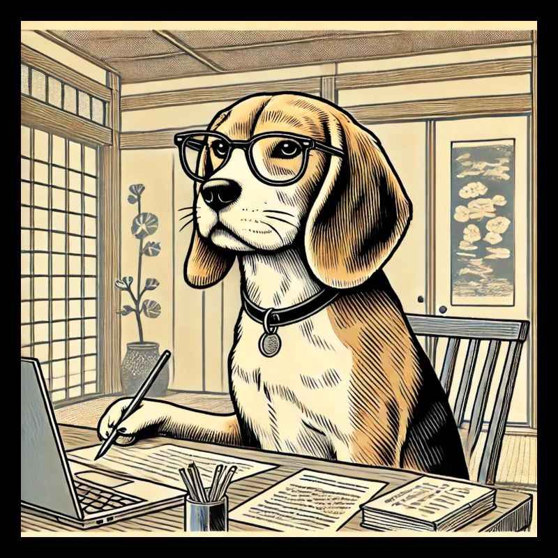 Beagle au bureau - style ukiyo-e