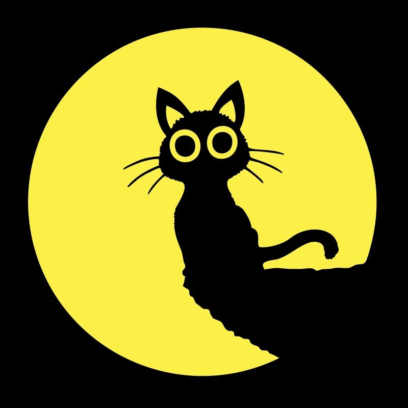 Cat Cute Moon Round Cliff Mountain Night Big Eyes