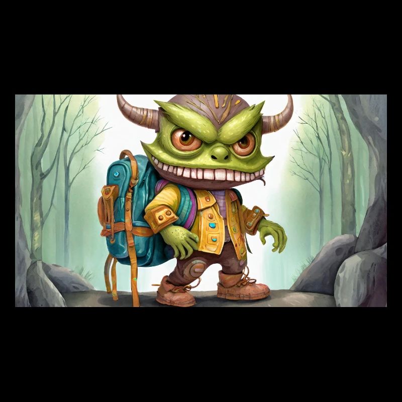 Monstre vert avec des cornes - jeune mignon petit