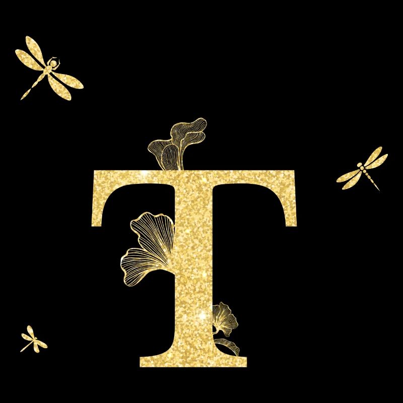Buchstabe t Goldene Glitzerlibelle - Geschenkidee