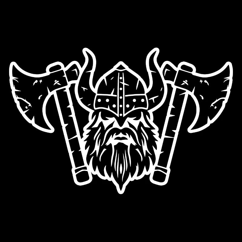 Viking head with helmet and axe