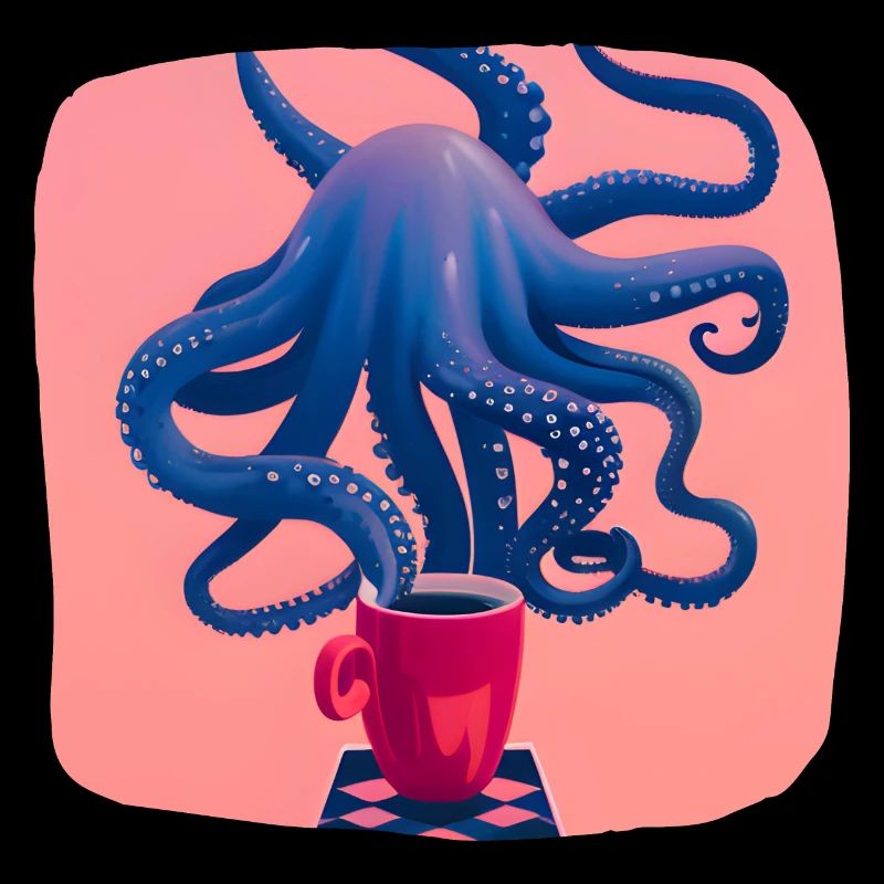 Blauer Oktopus mit Kaffee
