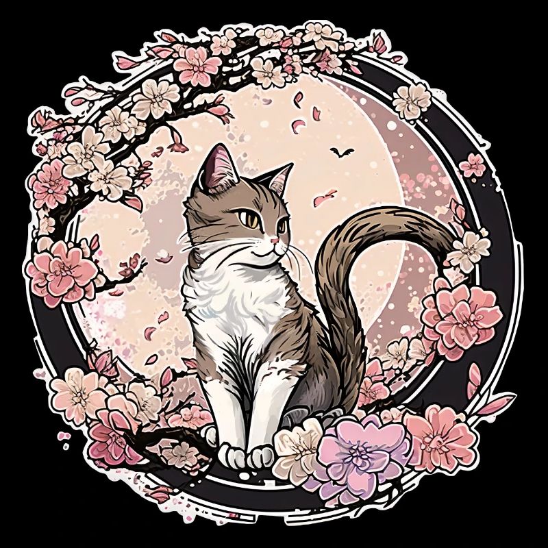 Cat with cherry blossoms