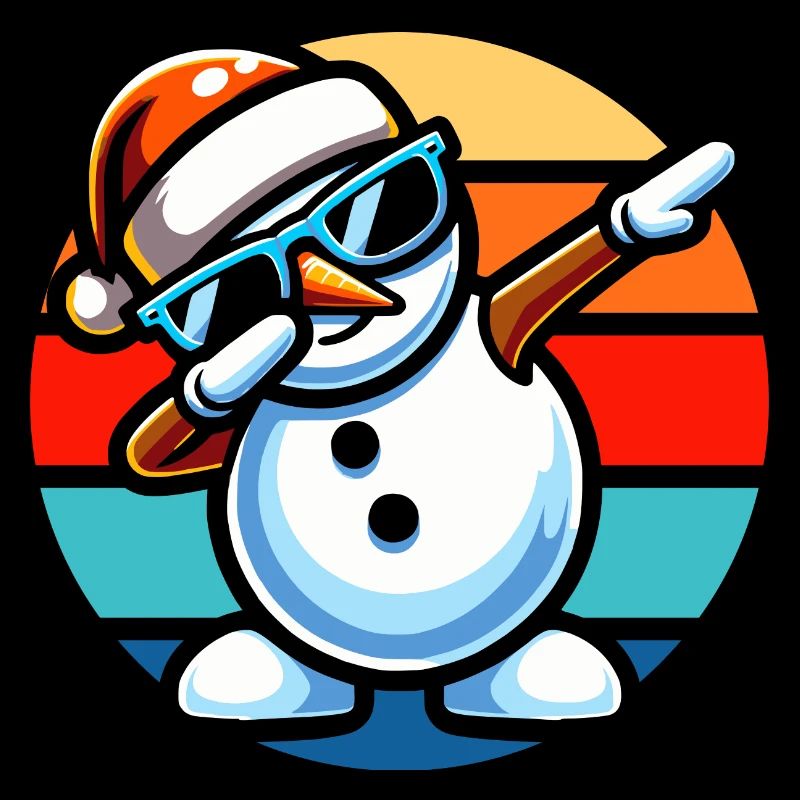 Dabbing Snowman Vintage Sunset