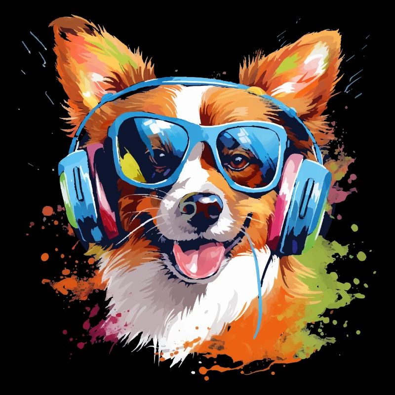 Witziges Hunde Design mit Brille & Kopfhörer