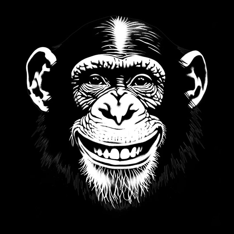Lachender Affe Schimpse freut sich