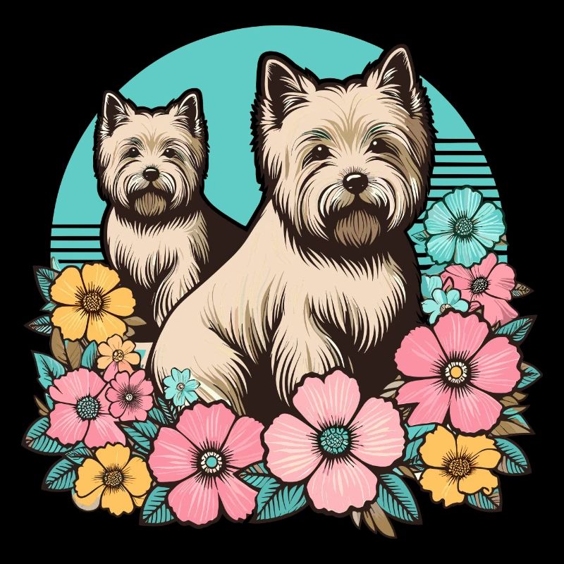 Cairn Terrier Retro Pastel Fleurs