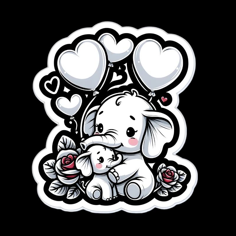 Mignon bébé éléphant avec maman éléphant ballon coeur