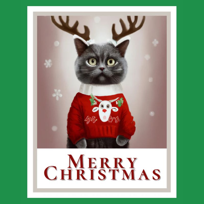 Mignon chat britannique dans un pull rouge festif.