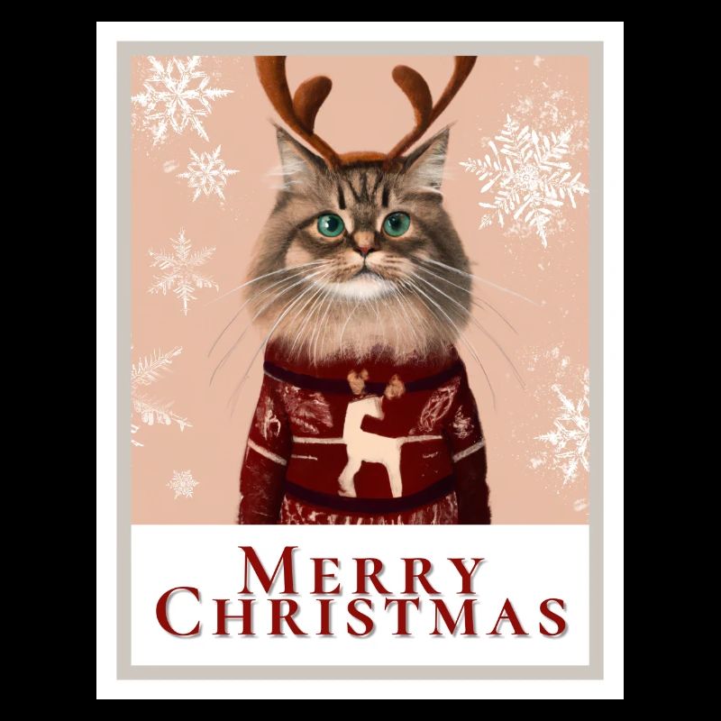 Süße sibirische Katze im Weihnachtspullover.