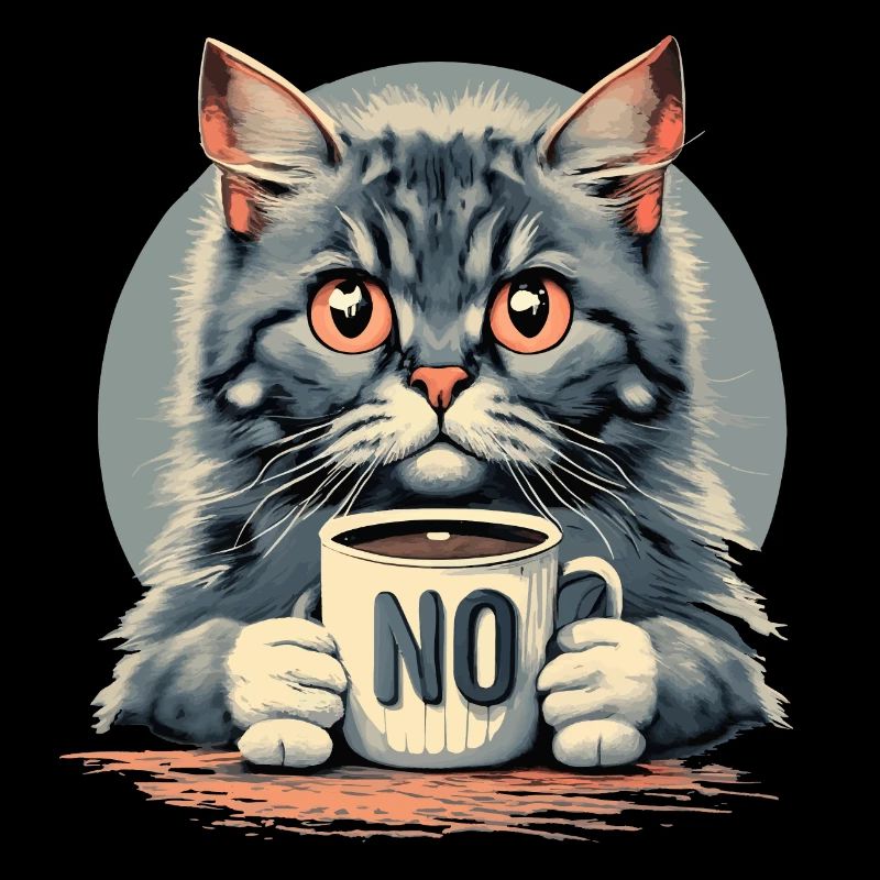 Cat with coffee mug: Before you ask, no!