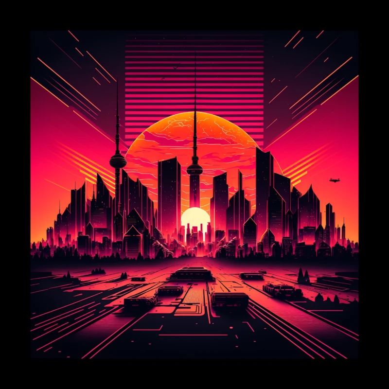 Skyline de Berlin dans la lumière du soir Optique Vaporwave