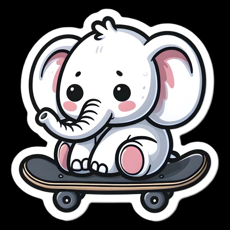 Mignon bébé éléphant avec planche à roulettes Maman éléphant