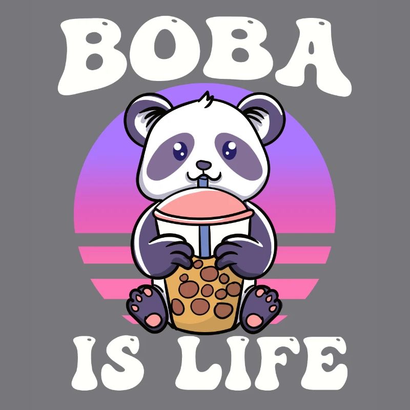 Cute Panda Bear Drinks Matcha Bubble Tea