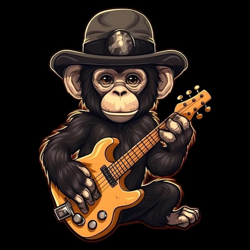 Affe Schimpanse spielt Acousitc Rock Gitarre