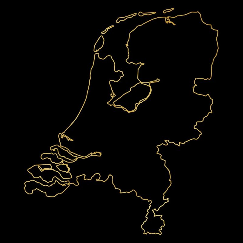 Netherlands Outline Map with Gold National Borders