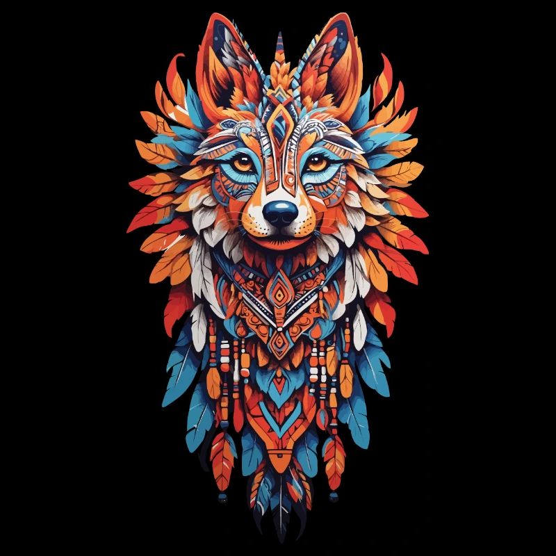 de loup Mandala chamanisme plume coiffe