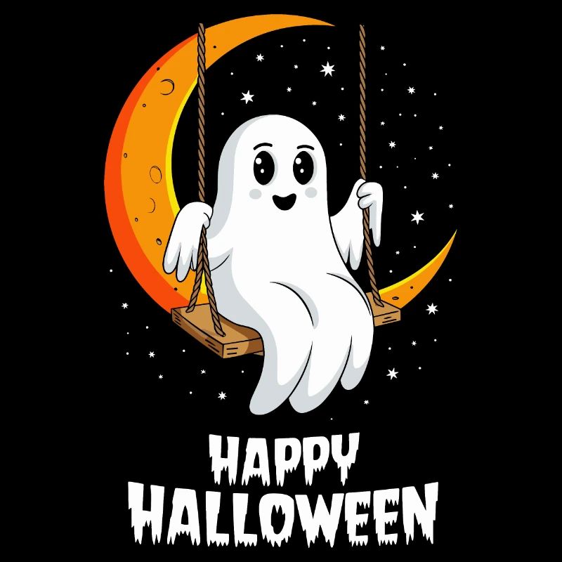 Cute Ghost on Moon Swing Celebrates Halloween