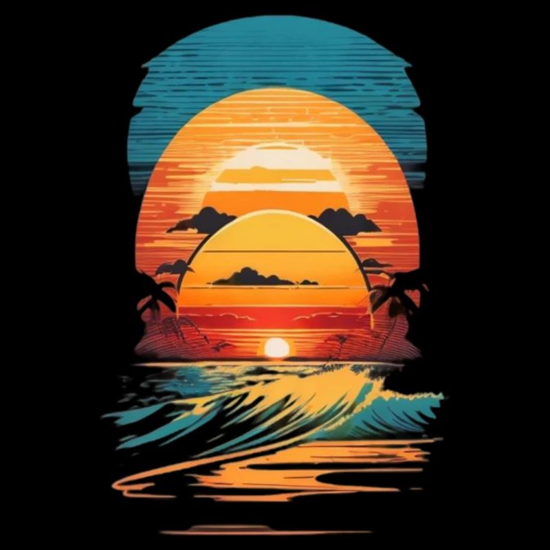 retro sunset waves