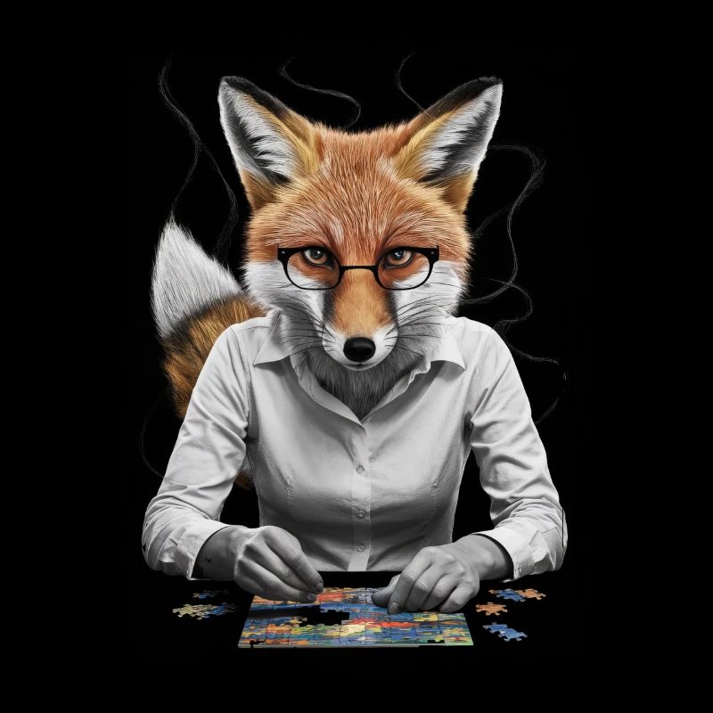 Fuchs spielt Puzzle Geschenk