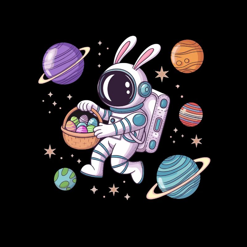 Lapin de Pâques astronaute dans l’espace avec des planètes