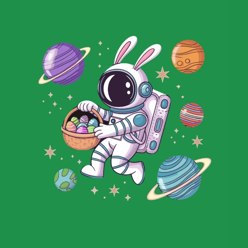 Lapin de Pâques astronaute dans l’espace avec des planètes