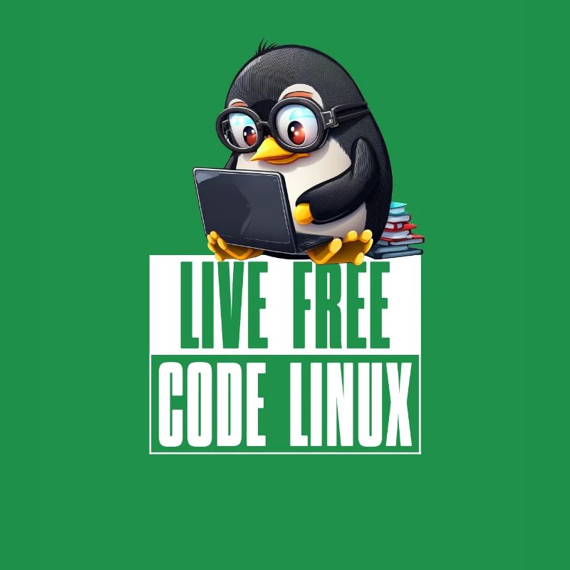 Live Free Code Linux Nerd Tux Nerdy Penguin Coding