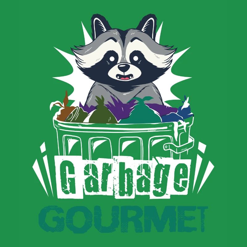 Raccoon lover garbage collecting garbage containers