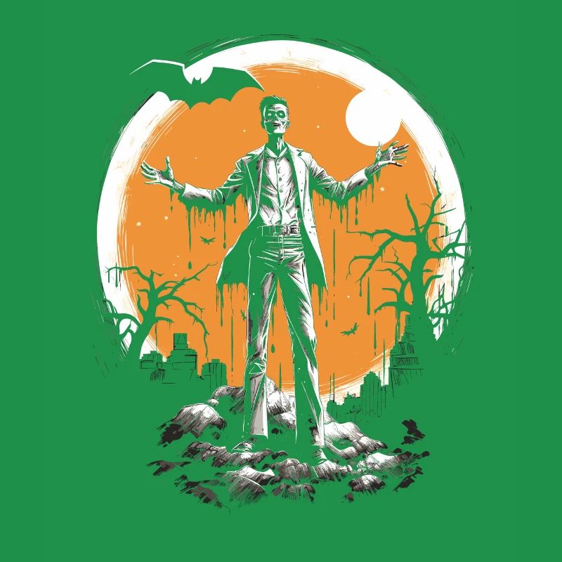 Zombie squelette avec les bras tendus devant la lune