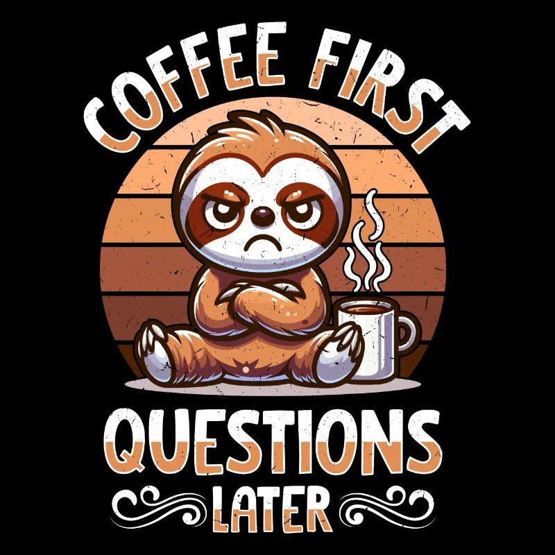 Grumpy Sloth With Coffee Morning Mood