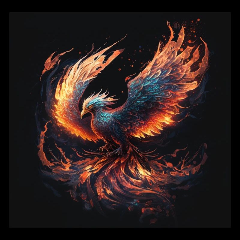 Powerful phoenix rising, icon line