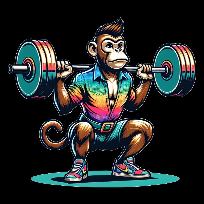 Cool Monkey Squatting In The Gym
