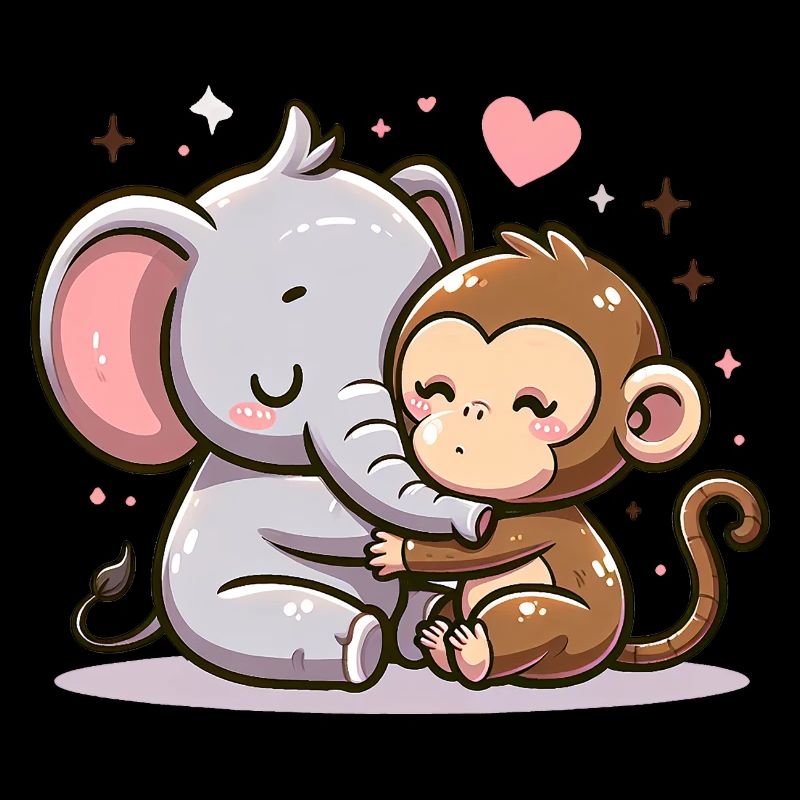 Cuddling Elephant And Monkey In Love