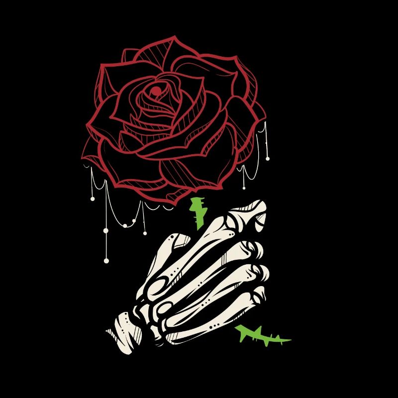 Skeleton Hand Red Rose Flower