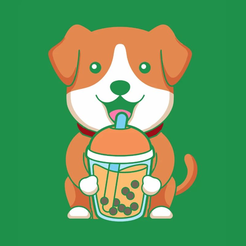 Bubble Milk Tea Dog Drinking Boba Milk Tea