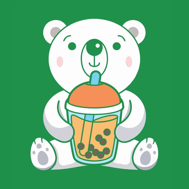 Bubble Milk Tea Polar Bear Drinking Boba Tea