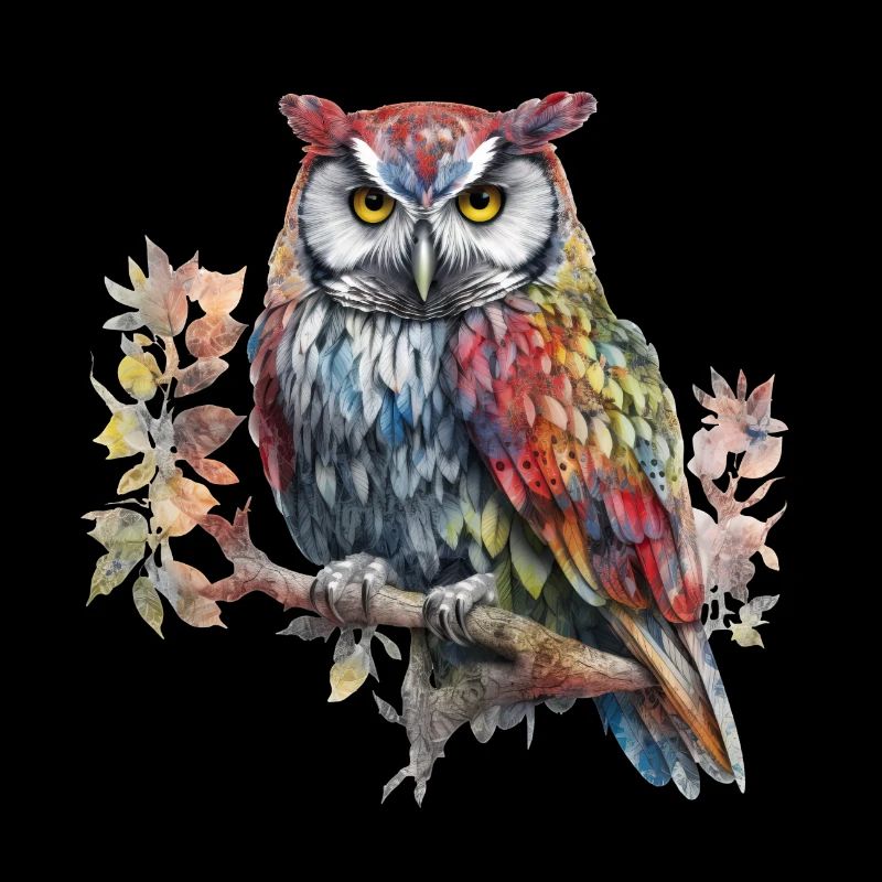 Magische Eule auf Ast Aquarell Bunt Tier Vogel