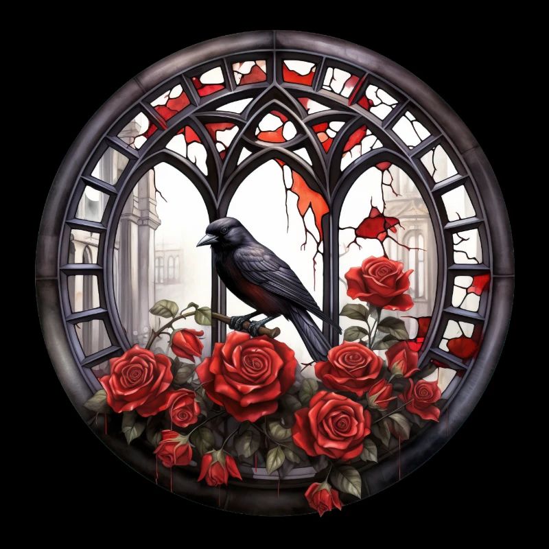 Gothic Rabe Krähe Mystisch Blumen Fenster