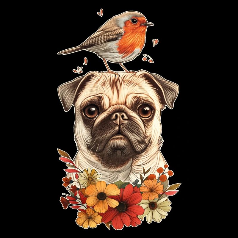 Pug with bird