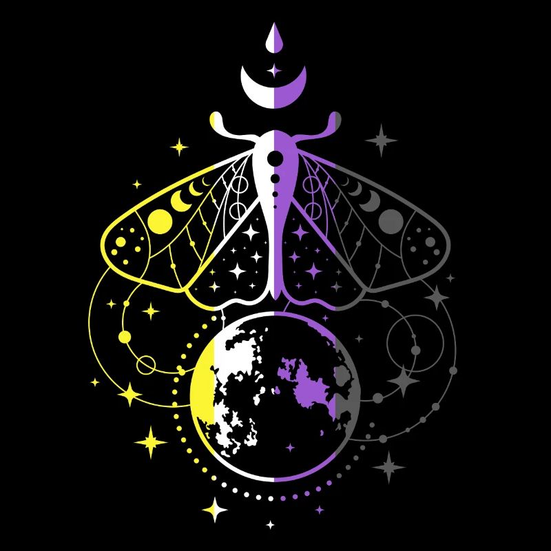 Nonbinary Pride Motte mit Mond und Sternen