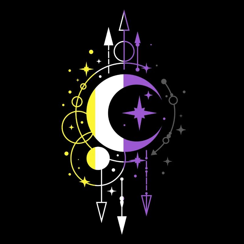 Nonbinary Pride Flagge mit mystischem Mond Symbol