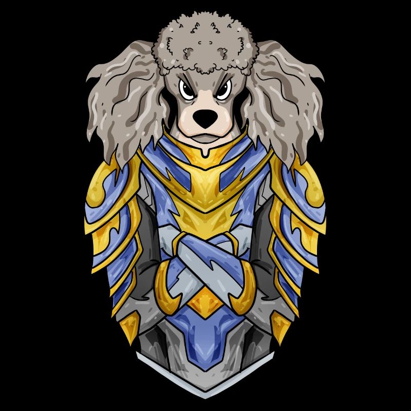 Caniche de race de chien Chevalier avec armure